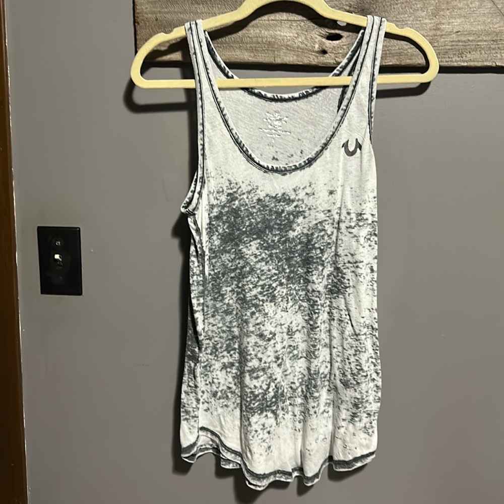 Vintage True Religion Y2K distressed burnt out, metallic tank muscle top